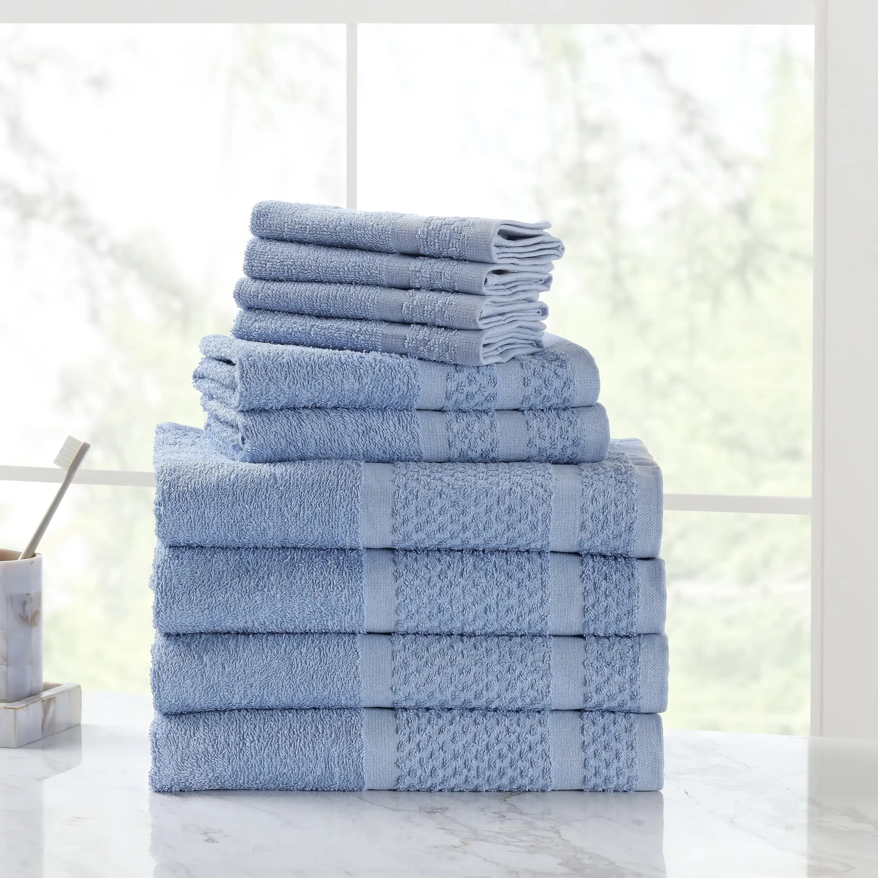 

g 10 Piece Bath Towel Set with Upgraded Softness & Durability, Office Blue