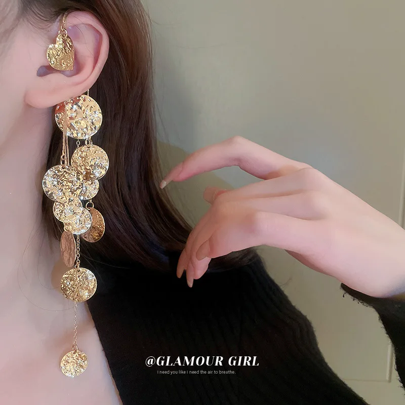 

Long Tassel Circled Sequins Clip Earring for Women Ladies No Piercing Fake Cartilage Exquisite Ear Bone Clips Pendientes Jewelry