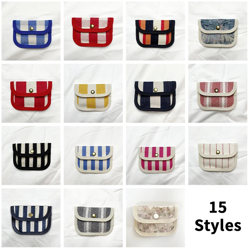 Canvas Hasp Credit Card Holder Wallet Women Men Small Striped Plaid Coin Bags Headphone Key Id Credit Card Cover Storage Bags