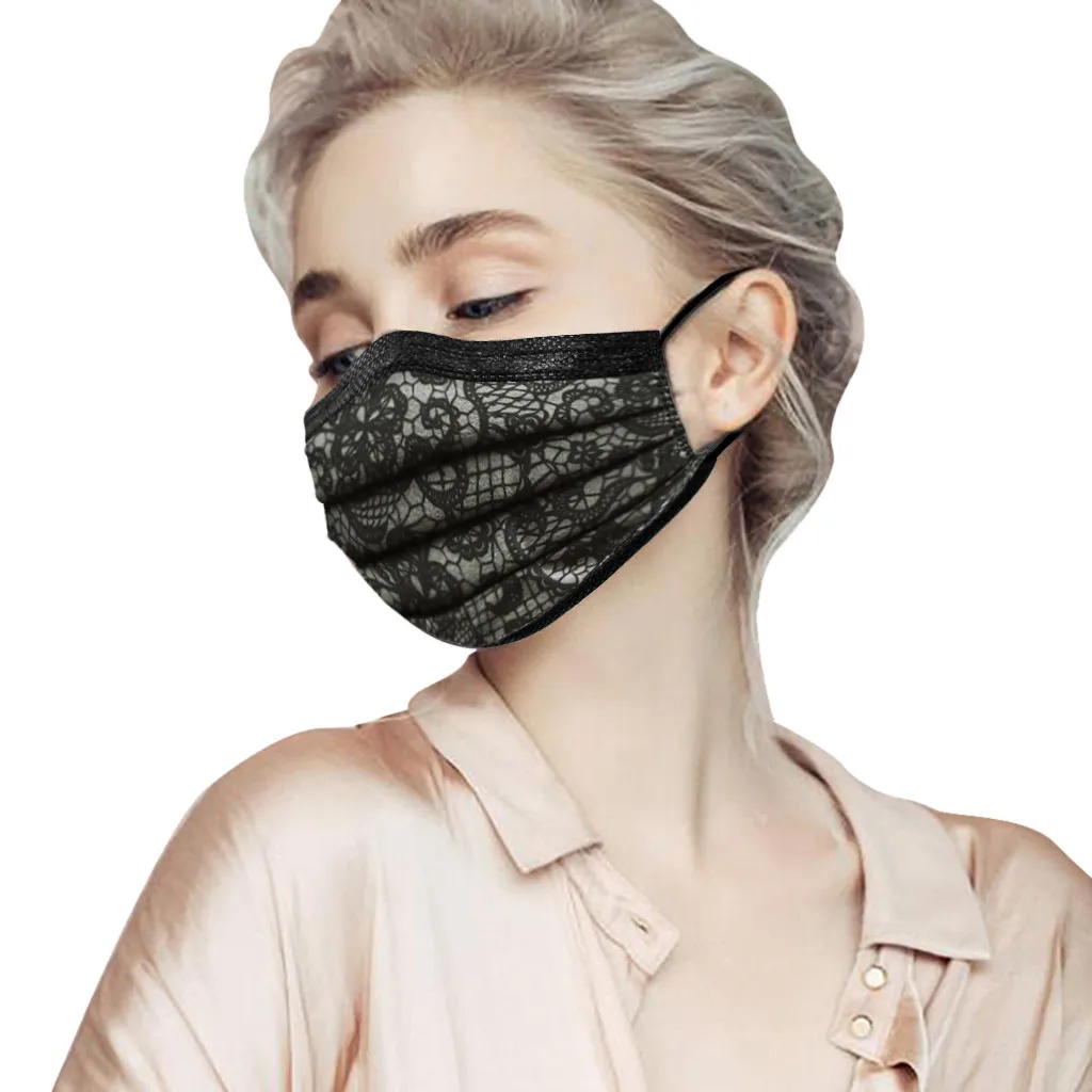 50PC Adult Fashion Lace Disposable Protection Three Layer Breathable Face Mask Outdoor Dust-Proof Face Protective Mask