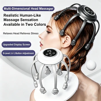 Cordless Electric Scalp Massager,360 Degree Head Massager with 8 Finger Tips, Deep Relaxing and Stress Relief Head Massager