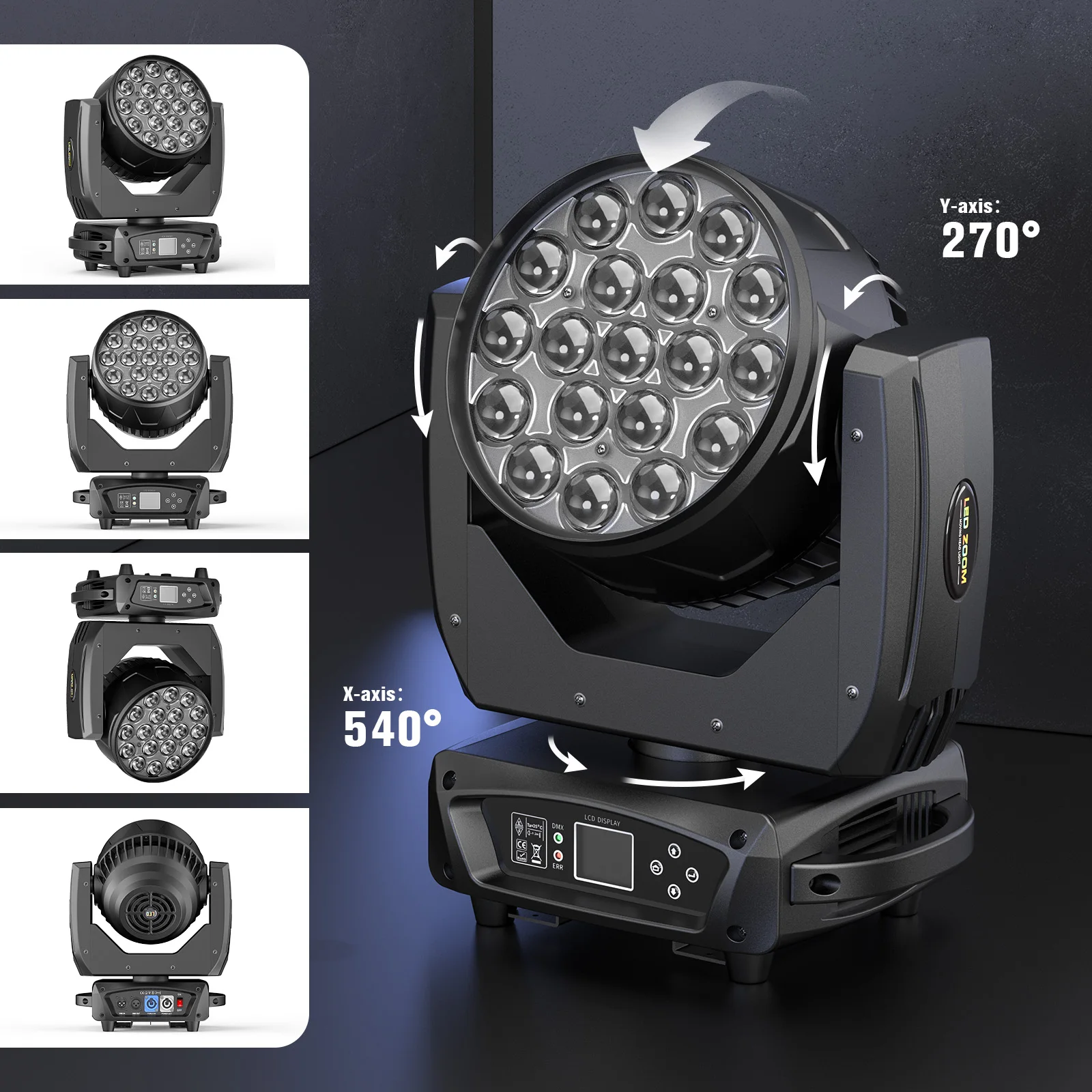 19*15W RGBW LED Moving Head Light Beam Focusing Light DMX Control Stage Effect Lighting Projector for DJ Disco Bar Theater 5