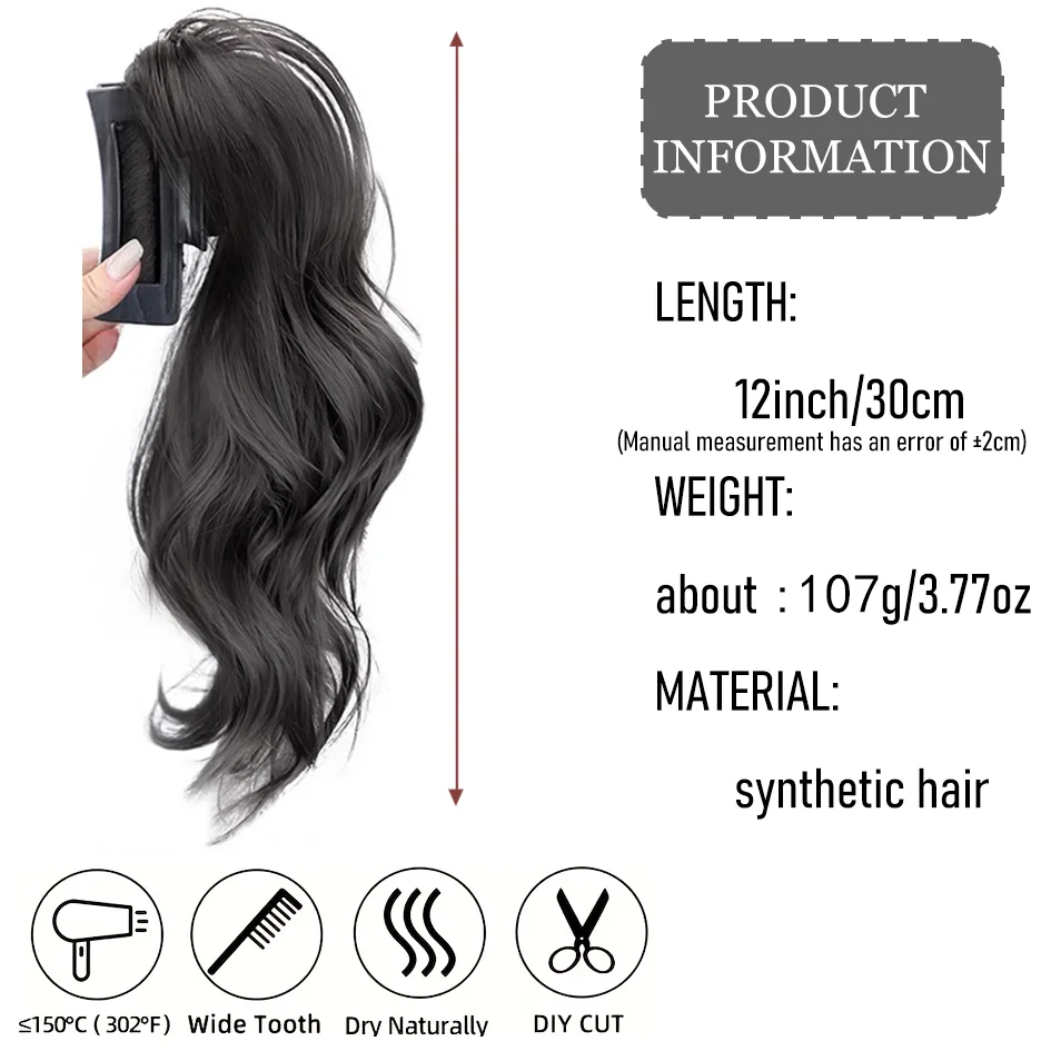 Synthetic 14 inch wig, ponytail, female braid, sweet and cool Korean shark clip, curly hair, semi tied high ponytail, grab clip