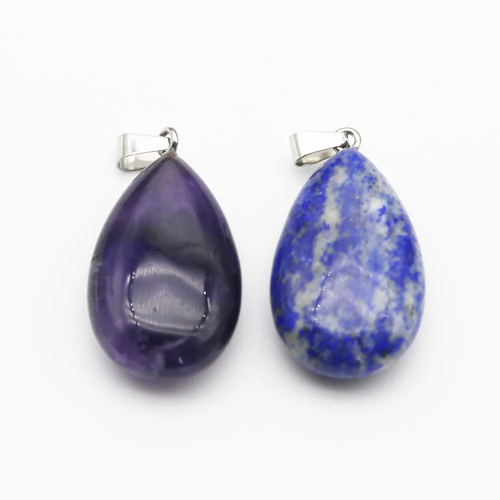 Natural Stone Lapis Lazuli Amethyst Water Drop Pendant Mineral Healing Necklace Charms Jewelry Gift Wholesale 4Pcs Free Shipping