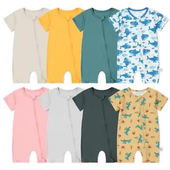 Newborn Baby Bamboo Fiber Romper Printed Breathable Short Sleeve Clothes For 0-24M Boys Girls Jumpsuit Infant Loungewear Pyjamas
