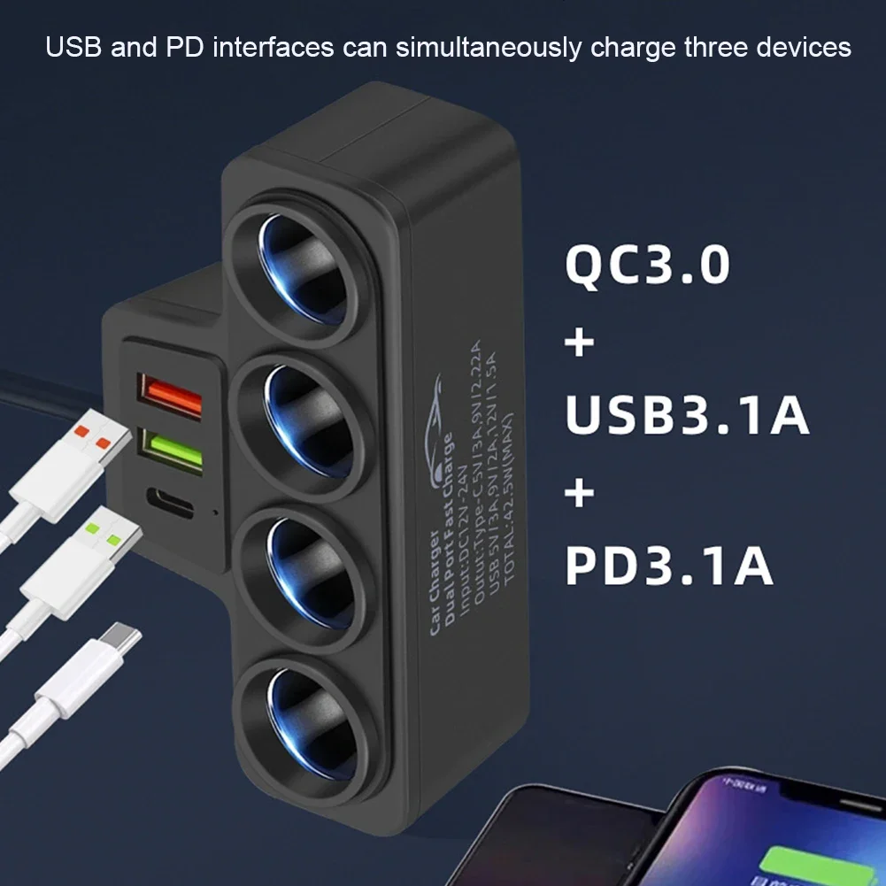 120W 차량용 휴대폰 충전기 시가 라이터 어댑터 PD 3.1A QC3.0 멀티 포트 고속 충전 USB 충전 소켓 분배기 플러그
