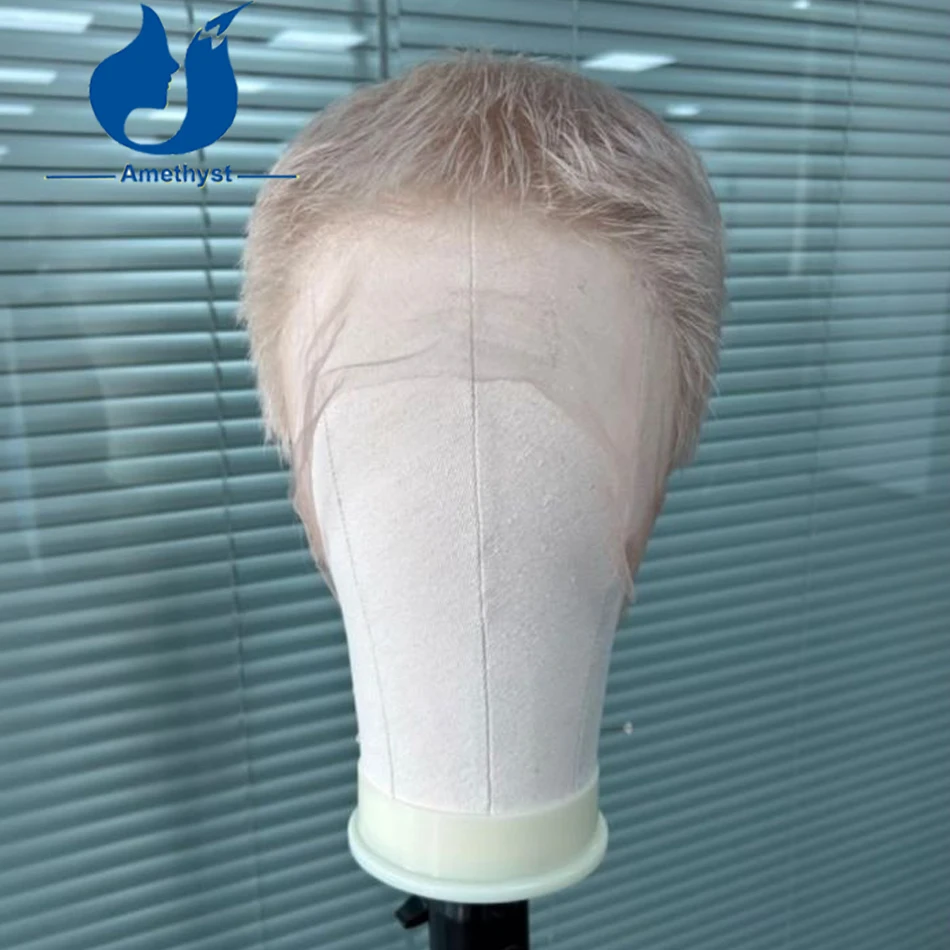 아메시스트 60    화이트 블론드 풀 레이스 숏 버즈컷 가발 레미 브라질리언 인..