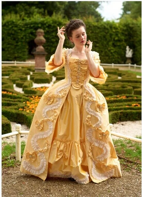 18th Century French Rococo Colonial Dress Medieval Marie Antoinette Yellow  Dress Rococo Vintage Ball Gown Renaissance Costume