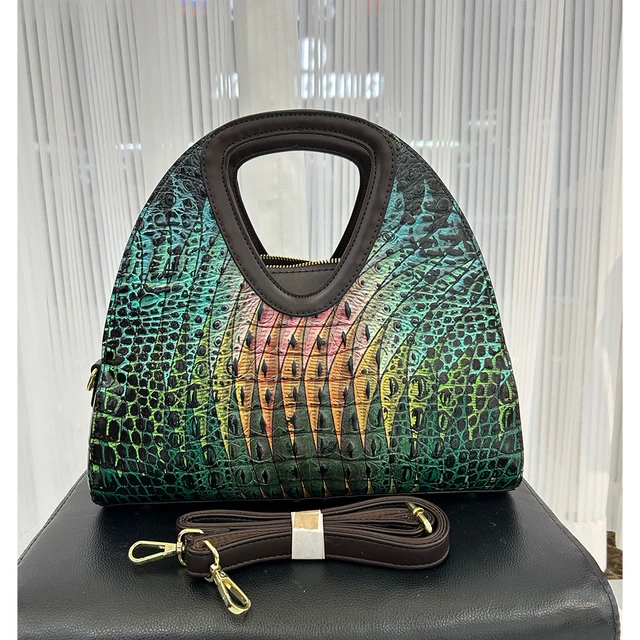 New European and American Fashion Crocodile Pattern Birkin Bag Shoulder  Crossbody Genuine Leather Large Capacity Women's Bag