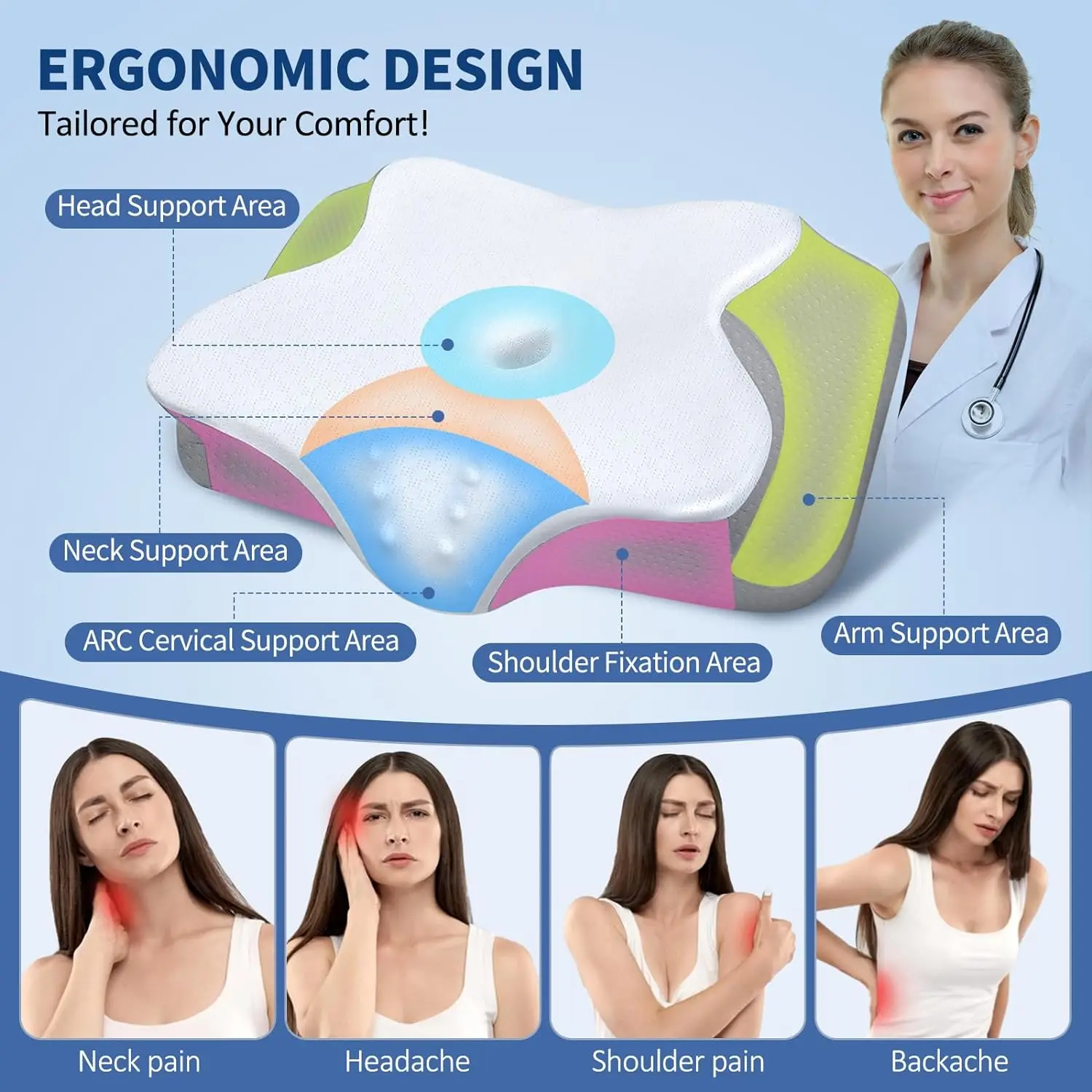 Cervical Pillow for Neck  Shoulder Pain Relief Sleeping Ergonomic Memory Foam Pillow Orthopedic Neck Support Pillows 4