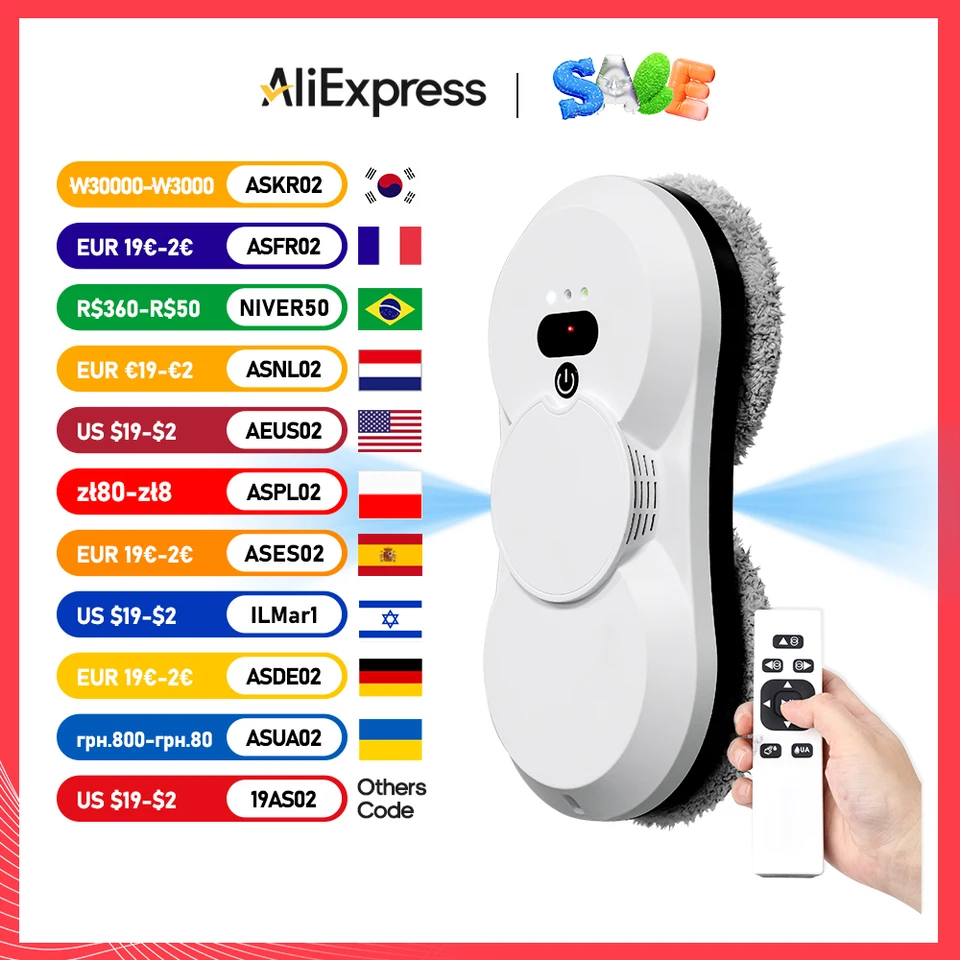 PuRuiKai Atomizing Ultra Thin Robot Vacuum Cleaner Window Cleaning Robot Window Cleaner Electric Glass Remote Control for Home