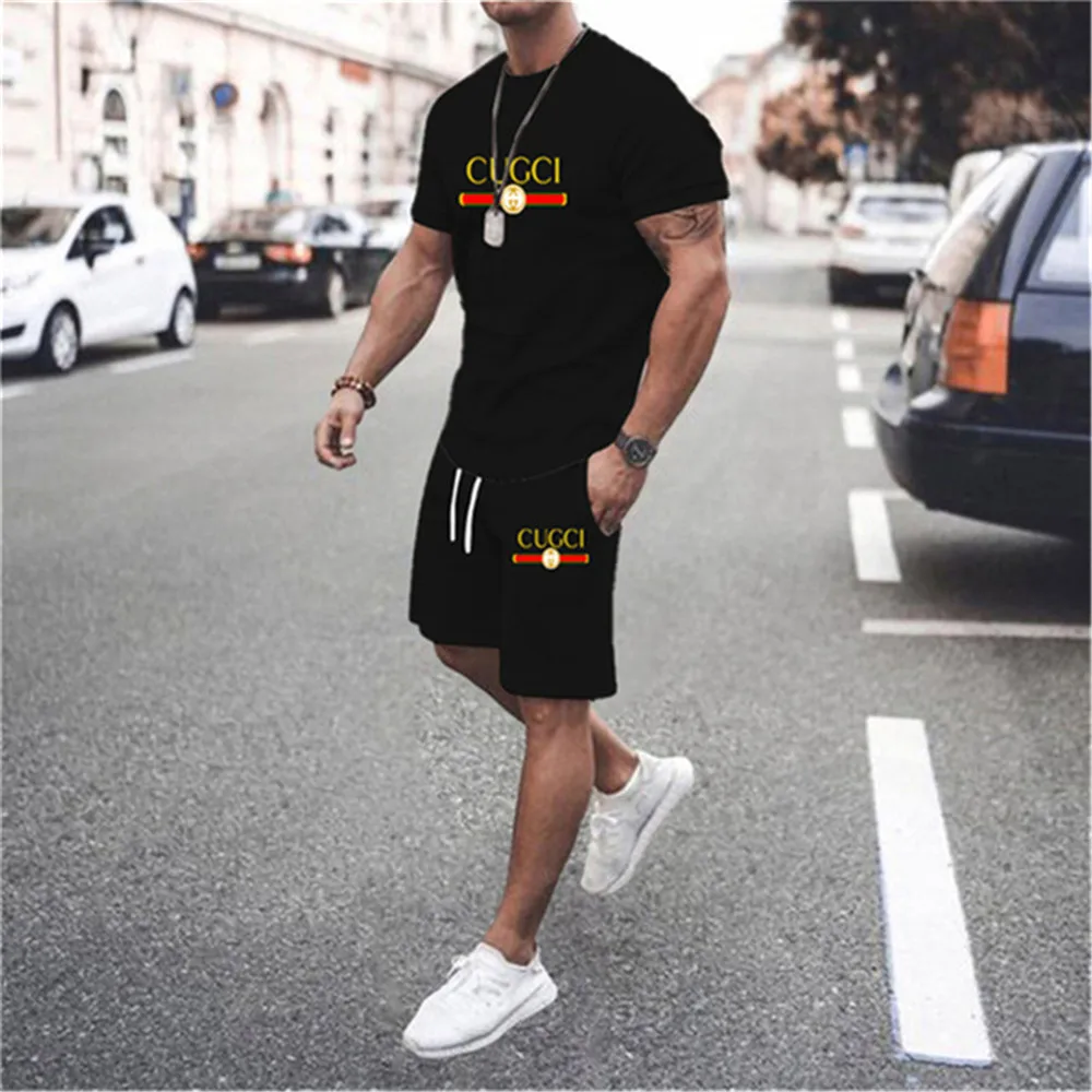 

2024 Men's Leisure Summer T-shirt Set Luxury 3D Printing Sports Set Plus Size Clothing Short Sleeve Beach