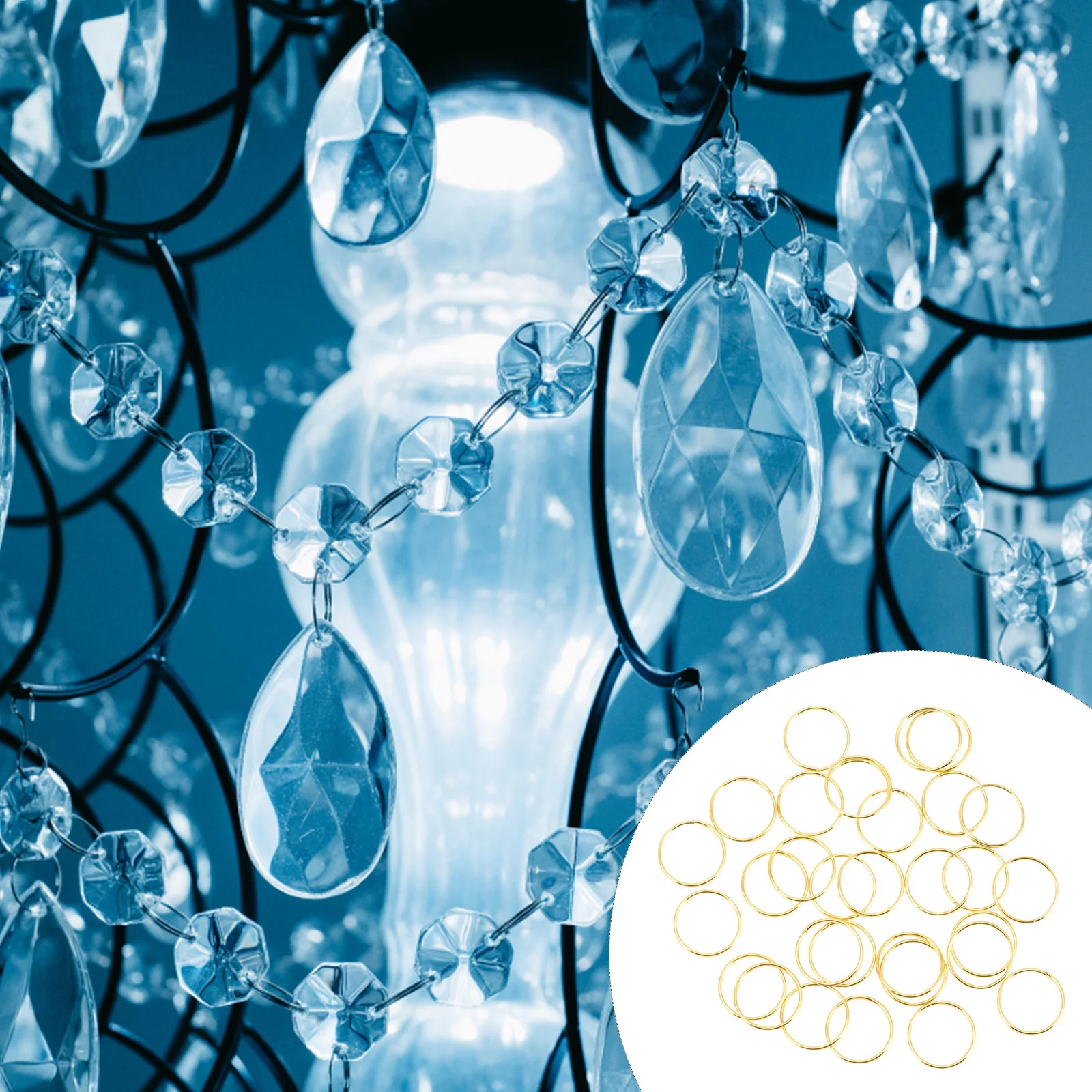 

300 Pcs Mini Chandelier Crystal Lamp Accessories Octagonal Beads Connector Split Rings