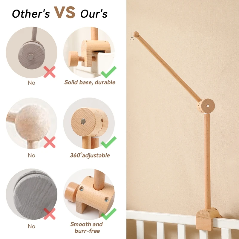 Let's Make – cloche de lit en bois pour bébé de 0 à 12 mois, support  rotatif à 360 degrés, jouet Mobile suspendu pour berceau, cadeau pour enfant