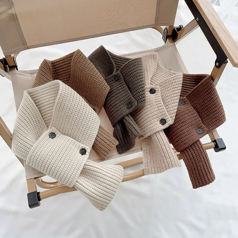 New Knitted Children Scarf Autumn Winter Kids Solid Color Cross Scarves for Girls Boys Warm Baby Neck Warmers Neckerchief