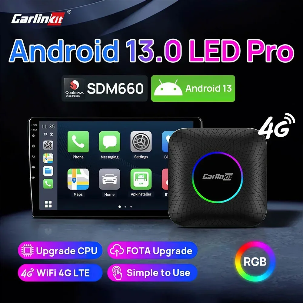 8Gb + 128Gb Carlinkit Android 13 Carplay Ai Box Led Wireless Carplay Android Auto Adapter Upgrade Sdm660 8 Core Plug And Play