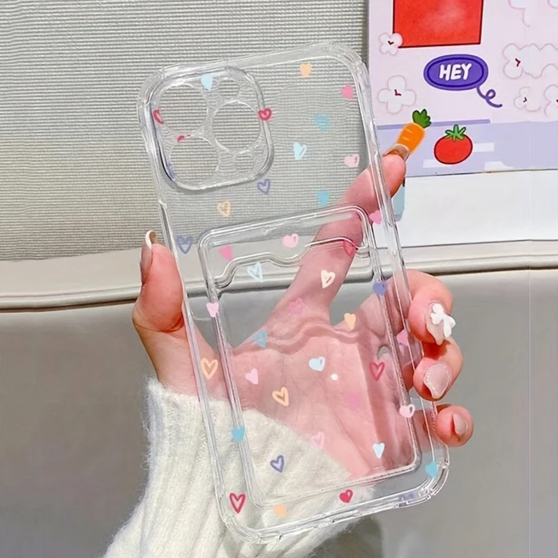 Heart-Shaped Colorful Phone Case with Card Slot Cover