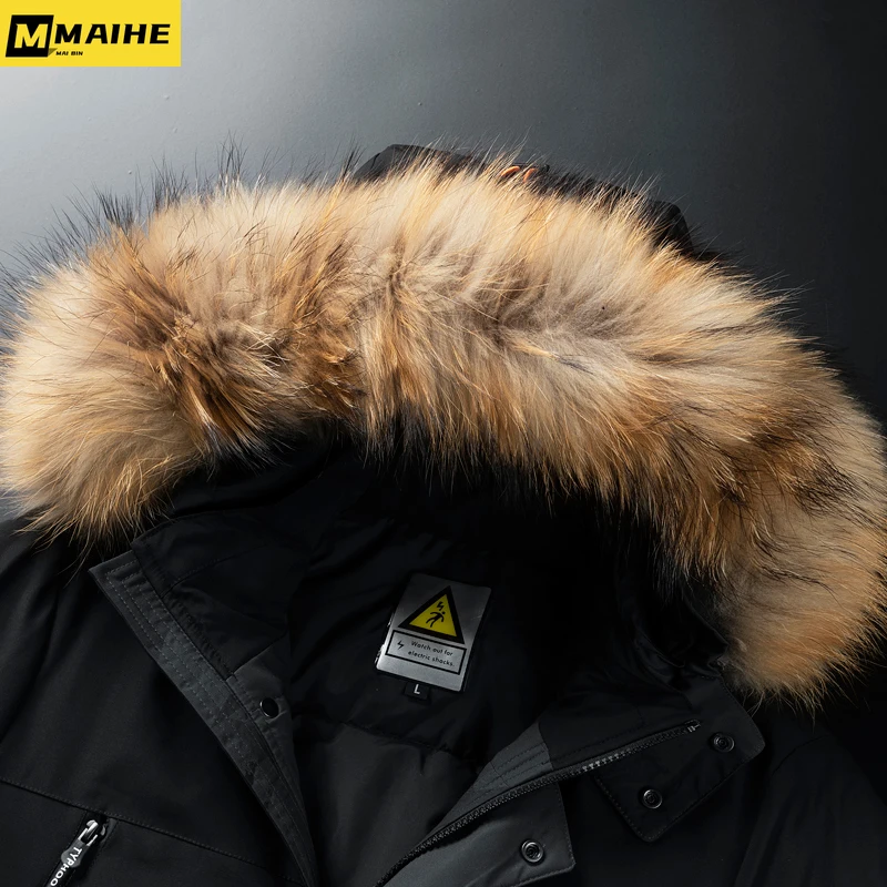 Men's Winter Parker Coat Thickened Warm Hooded Large Fur Collar Coat Outdoor Windproof Men's Work Clothes Plus Size 8XL