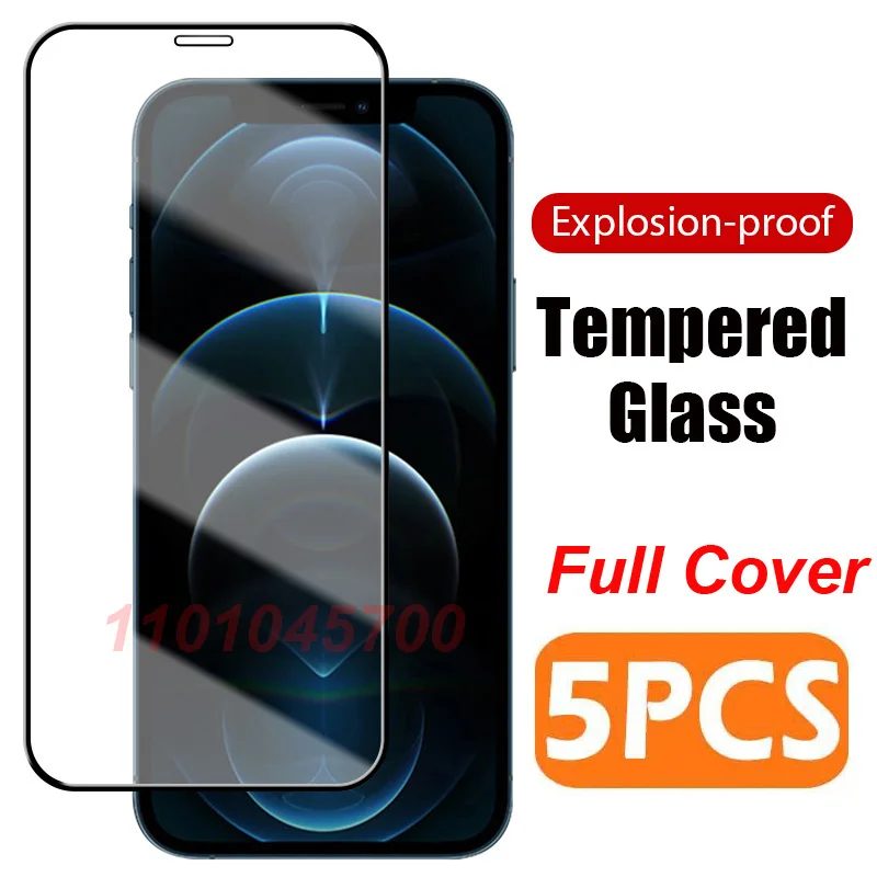 

5Pcs Full Cover Tempered Glass for IPhone 15 14 13 12 11 Pro Max Screen Protector for IPhone 12Mini 13Mini 6 7 8 14 15Plus Glass