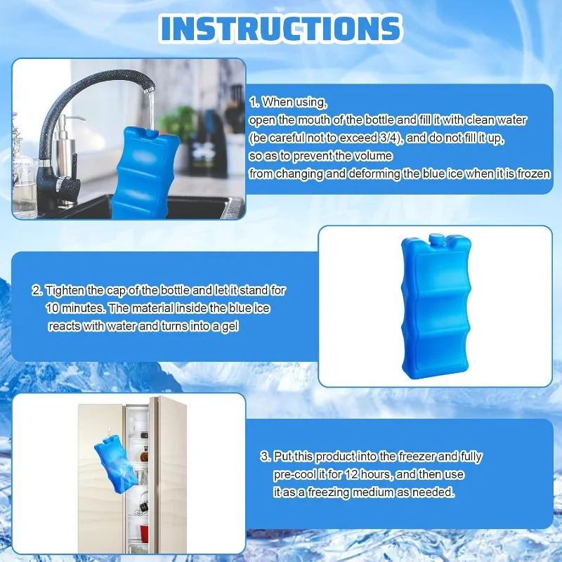 6PCS/SET New 500ml Gel Freezer Ice Blocks Reusable Cool Bottle Ice Pack Double Sided Cool Cooler Pack Bag Home Picnic Bar Use