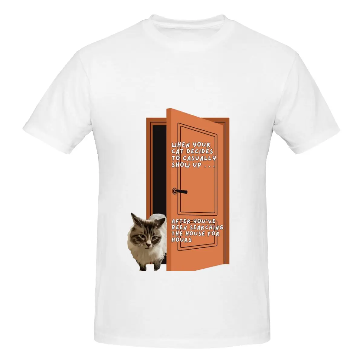 thumbnail image 1 of Camiseta de manga corta 100 % algodón para hombre con la frase "¿Dónde ha estado mi gato?", 1 of 4