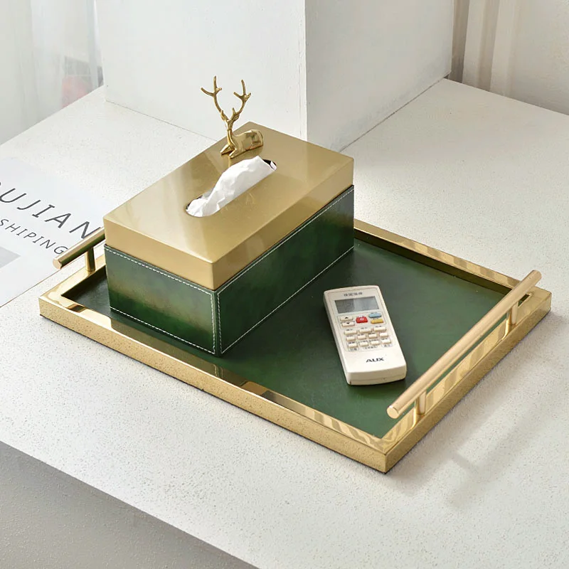 

Luxury napkin paper towel holder home car paper towel box with lid metal stand decoration retro coffee table desktop organizer
