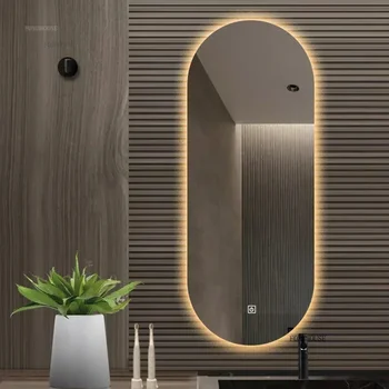 กระจกห้องน้ําที่ทันสมัยสร้างสรรค์สําหรับสํานักงานกระจกหน้าจอสัมผัสส่องสว่างรูปไข่ใหม่กระจกติดผนังขั้นสูงอัจฉริยะสําหรับห้องน้ํา 1