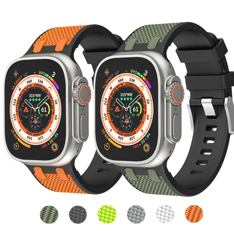 

Silicone Strap For Apple Watch Ultra 2 Band 49mm 45mm 44mm 42mm rubber Bracelet correa iWatch Series 9 6 5 4 7 8 SE