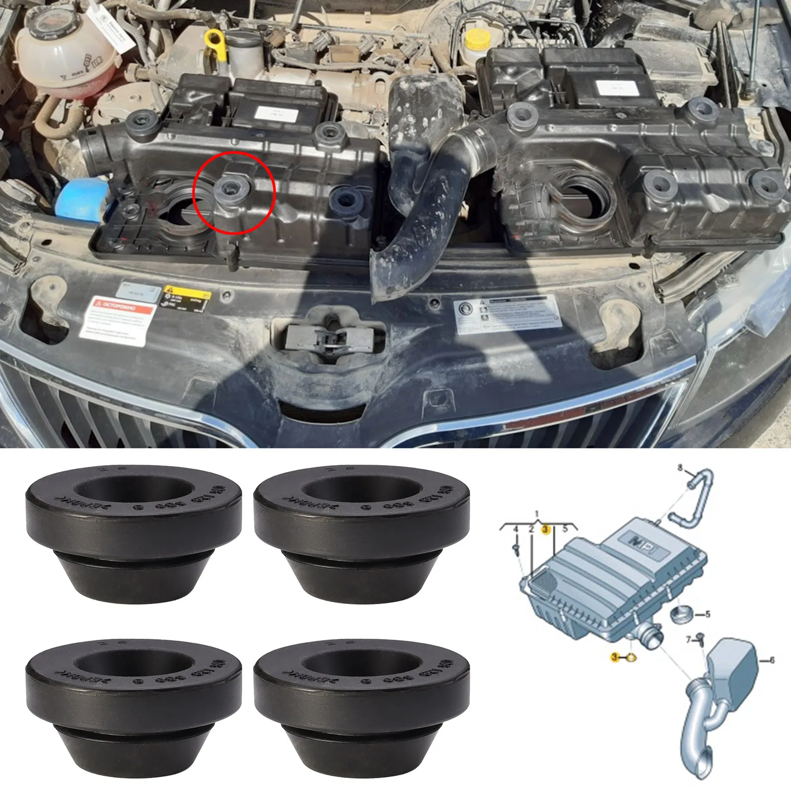 4x Air Filter Cleaner Buffer Housing Rubber Cover Bushing Mount For SEAT ALTEA AROSA CORDOBA IBIZA Inca Leon Toledo 036129689B