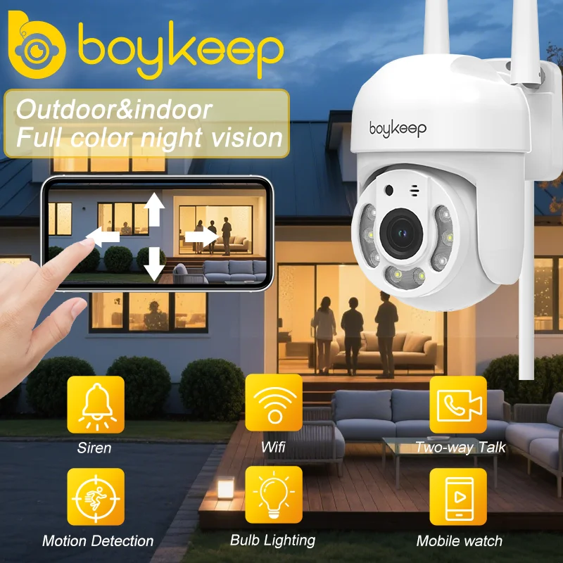 1-4PCS BoyKeep 3MP kabellose WiFi-Überwachungskamera für den Außenbereich, IP54, wasserdicht, Vollfarb-Nachtsicht, Heimvideoüberwachungsmonitor