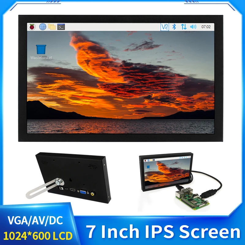 Tela Ips Multi Interface 1024x600 Lcd Monitor Portatil av dc Pow Display Vga Suporta