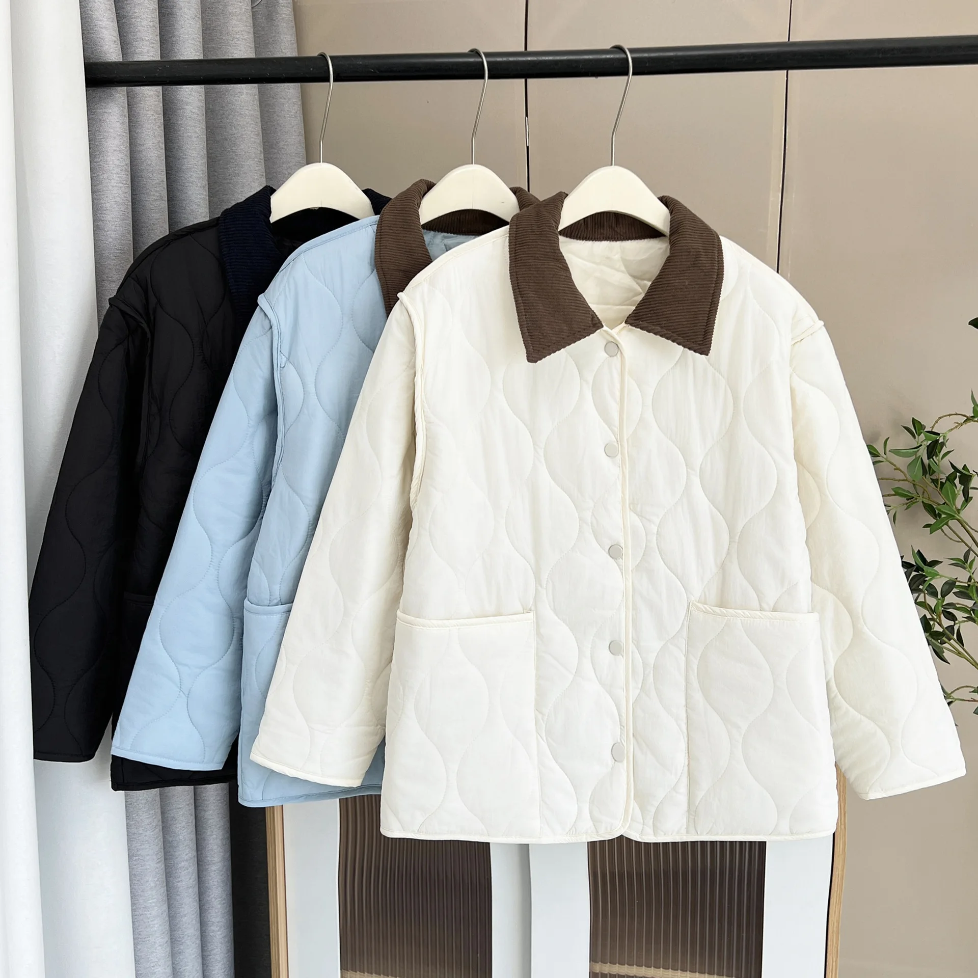 XXXXL Fashion Plus Size Women's Parkas Autumn Winter New Simple Lapel color-blocking Thin Padded Jacket Casual Warm Coat 5540