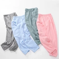 Summer Children Pants 100% Cotton Thin Breathable Prevent Mosquito Pants Kids Solid Color Trousers Boys Girls Long Loose Bottoms 6