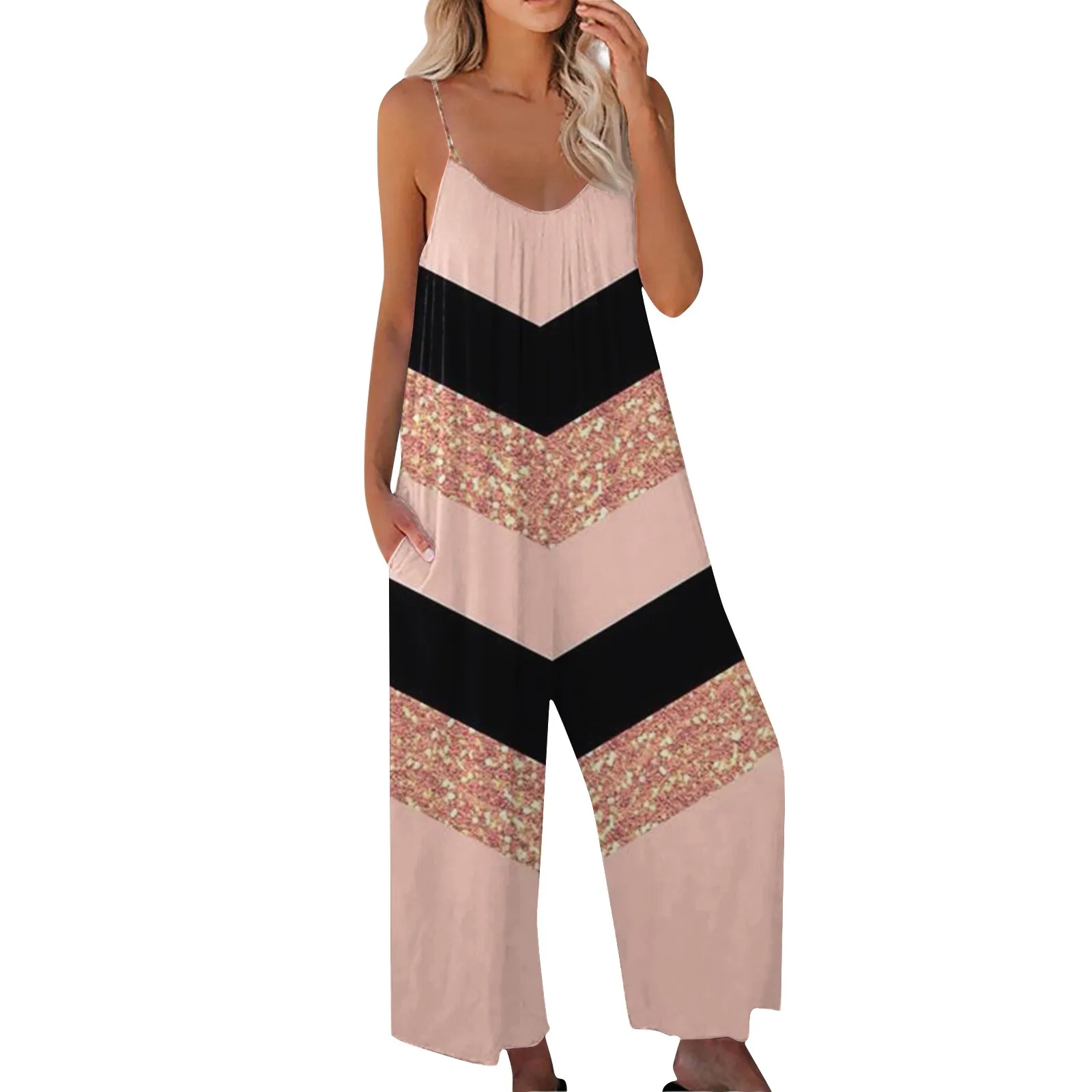 

Women'S Fashion Casual Jumpsuit Patchwork Printed Loose Suspender Jumpsuit Ladies Jumpsuits Elegant Woman Summer Jumpsuits