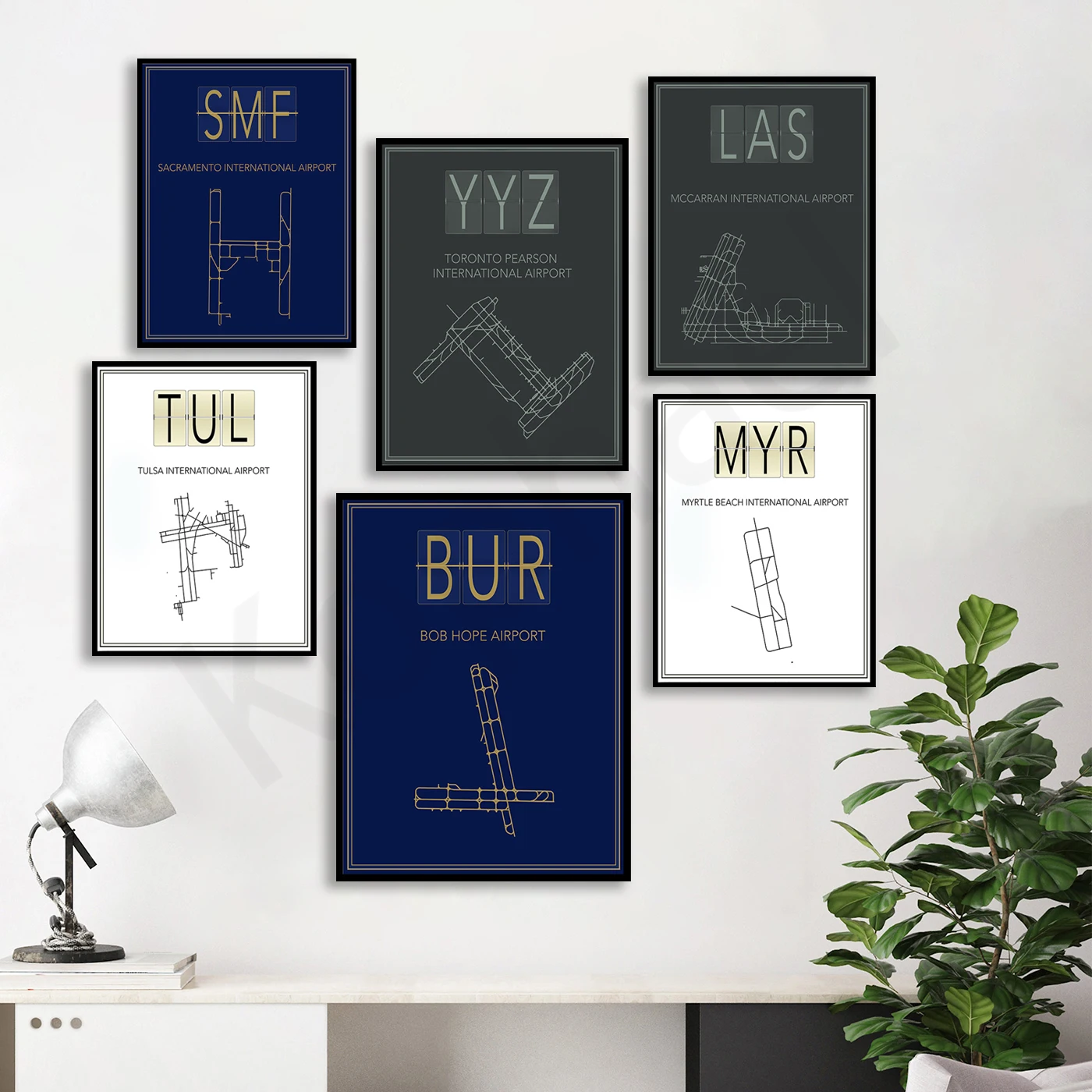 Burbank Pittsburgh Chicago Fairbanks Toronto Las Vegas Logan Salt Lake City Tulsa Mirto Beach. Poster Della Mappa Dell'Aeroporto Delle Città