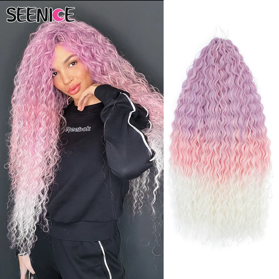 Ariel-X Curl Hair Water Wave Twist Crochet Hair Synthetic Deep Wave Braiding Hair Extension Ombre Blonde Pink 22 Inch Braid Hair