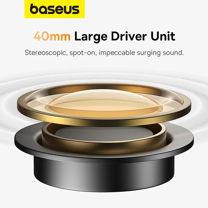Baseus H1 무선 헤드폰, ANC 액티브 노이즈 캔슬링 이어폰, 블루투스 5.2, 4 마이크, ENC 캔슬링 오버 더 이어 헤드셋, 40dB