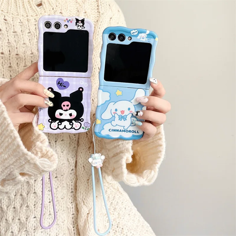 

Милый мультяшный чехол для телефона Sanrio Kuromi Cinnamoroll для Samsung Galaxy Z Flip 3 4 дюймов флип-чехол с рисунком из искусственной кожи 4 Zflip4 Аниме Чехол