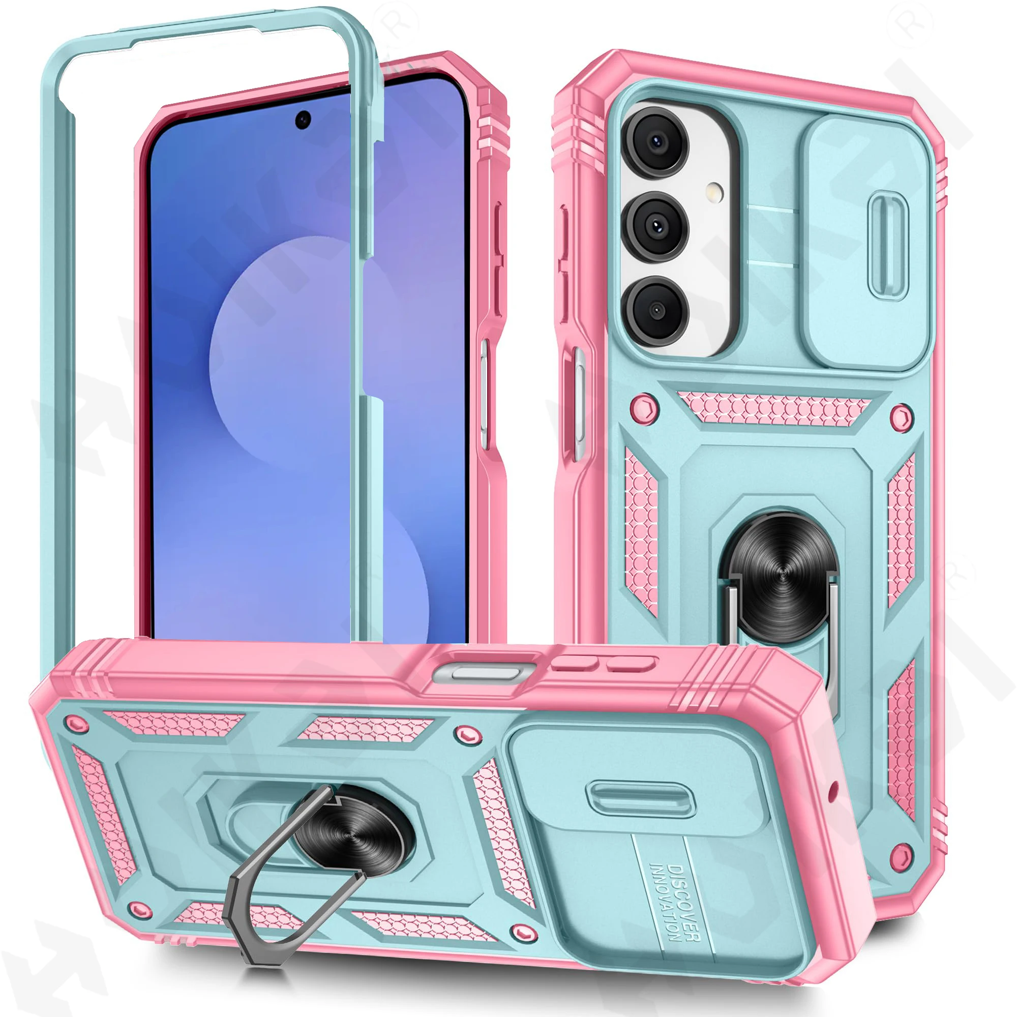 360° Rotating Ring Kickstand Military-Grade Protective Phone Case with Slide Camera Cover