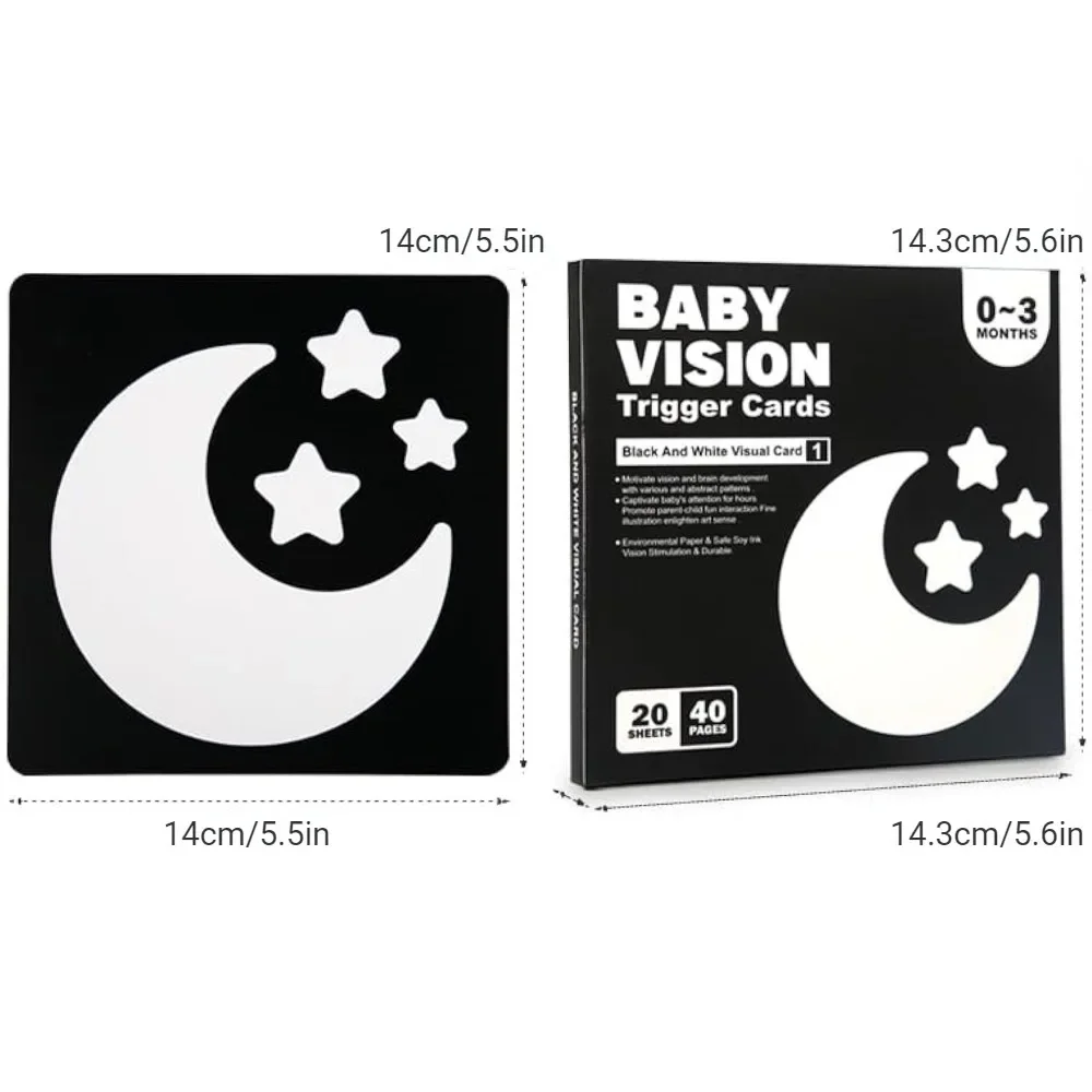 Montessori 0-12Month Baby Vision Stimulation Cards Black and White Contrast Cards Stimulate Newborn Visual Early Learning Toys 4