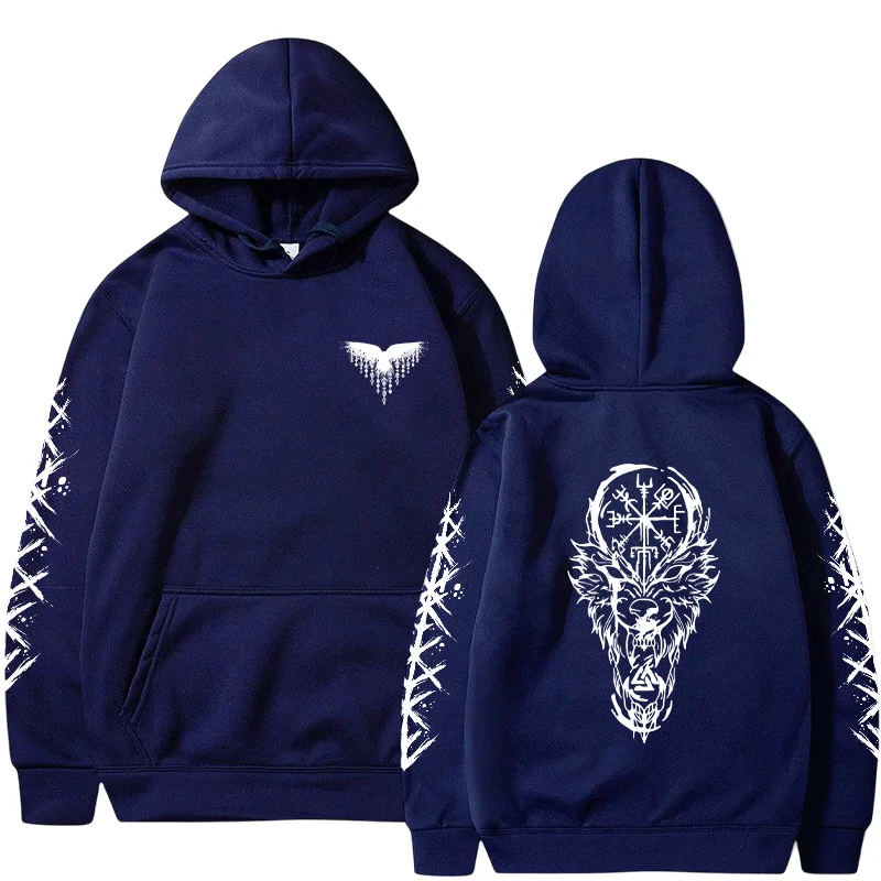 Herren-Sweatshirt mit Kapuze, antiker nordischer Rabe und Wolf, 2025, trendiger Winter, Herbst, lässig, sportlich, Jogger-Oberteil, Oberbekleidung, modischer Herren-Kapuzenpullover – Detail 5