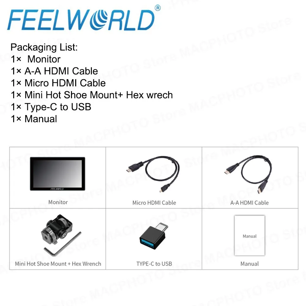 FEELWORLD P6X 5.5 Inch Aluminium DSLR Camera Field Monitor Touch Screen 4K HDMI 1920x1080 pixels