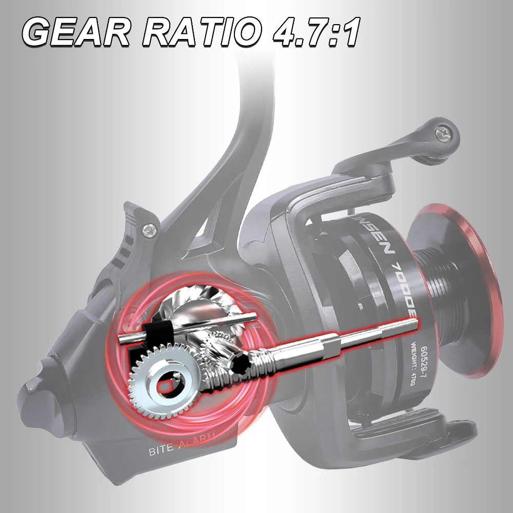 Spinning Fishing Reel with Fish Bite Alarm Indication Back Front Daul Drag 10KG 6+1BB 4.7:1 6000 7000 Carp Fishing spinning fishing reels fishing reels