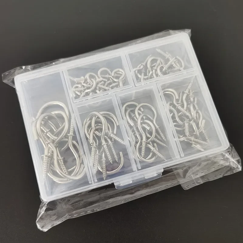 75pcs/set Screw Hooks for Flower Pots and Cup Kit Black Ceiling Hooks in 6 Sizes for Hanging Lights Indoor and Outdoor