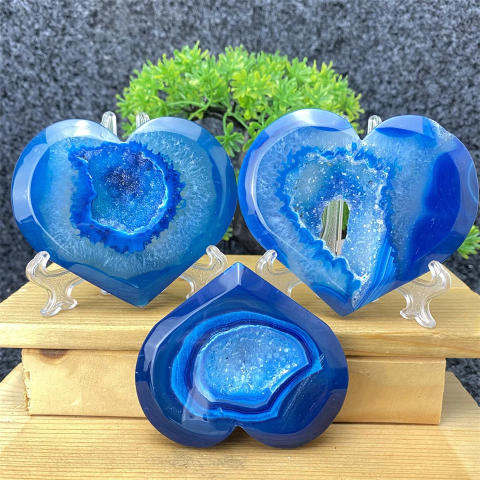 ハート型の天然ミネラルブルー瑪瑙ジオード,クォーツクリスタル,愛