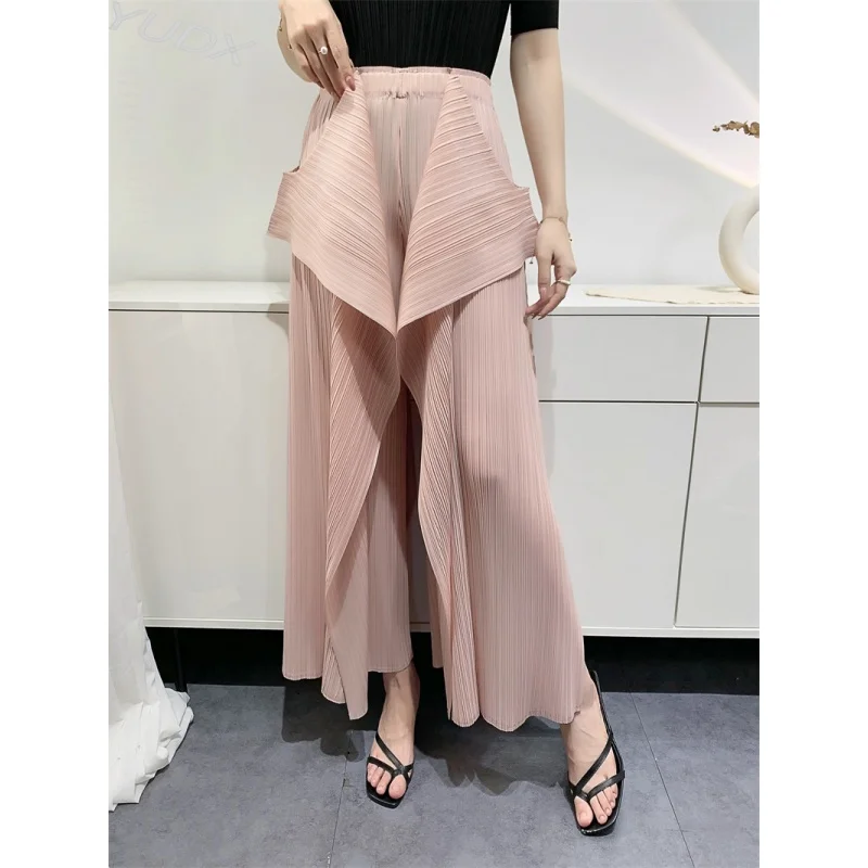 Miyake Pleated Pants Women's Wide Leg Pants Loose Design Fashion Niche Irregular Comfortable Casual 2023 Summer New Trousers