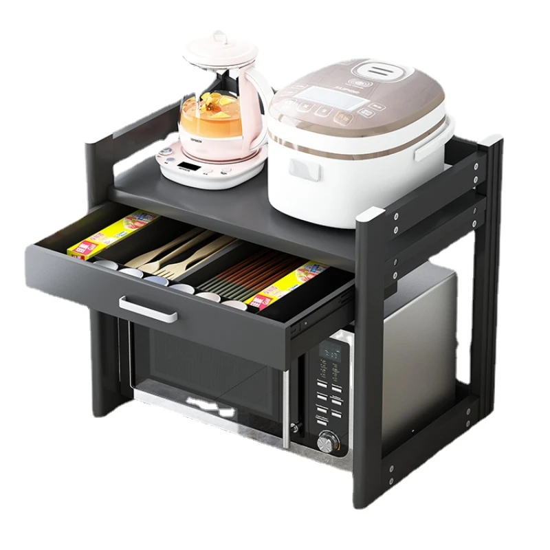 

YY Storage Cabinet with Drawer Pot Rack Two-Layer Double Rice Cooker Oven Shelf