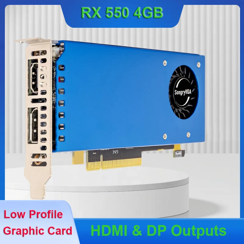 SONGREY RX550 4GB GDDR5 128bit Low Profile Graphics Card,Dual HDMI+DP Output,PCIe 3.0, 4/8K Desktop GPU for Office/Light Gaming 1