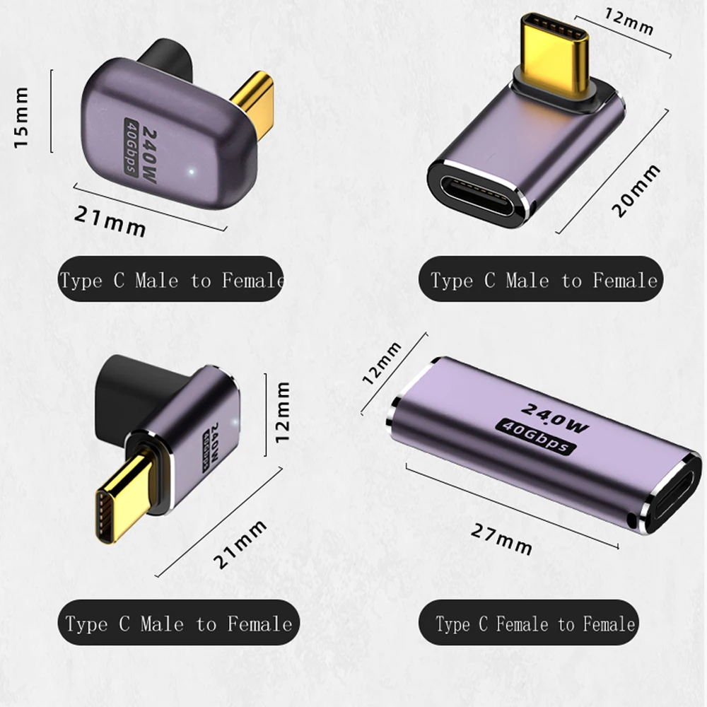 Usb 4.0 tipo c Otg Adaptador Usb-c Macho para tipo c Fêmea Conversor de 90 Graus Mac 8k 60hz 40gbps pd Thunderbolt Dados U-shape 240w - Imagem 4