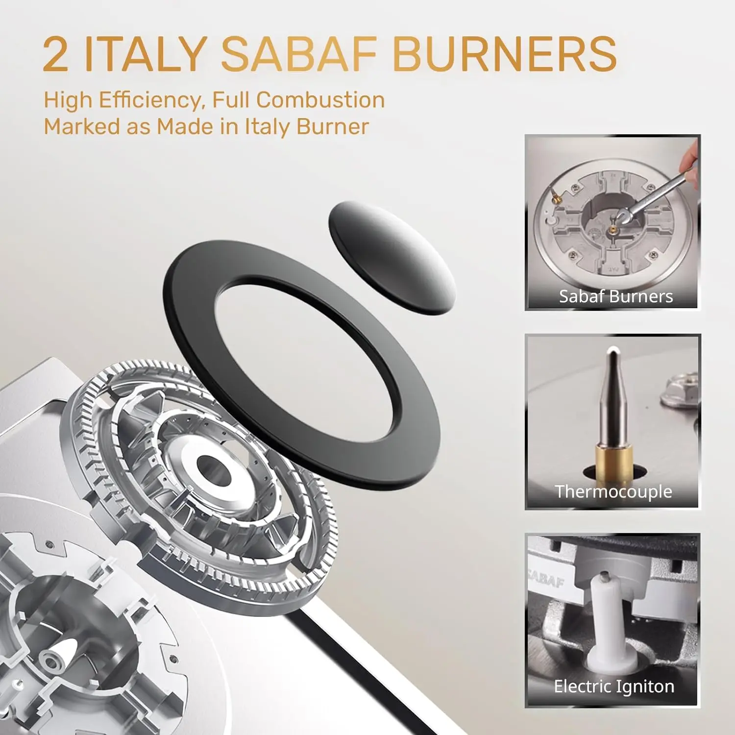 2 Burner Propane Gas Cooktop, 12" Inch LPG/NG Built-in Gas Stove Top with 2 ITALY SABAF Sealed BurnersRV Stove Top withProtect